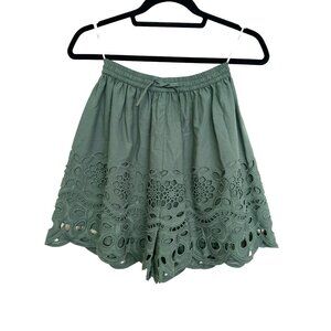 $290 Green Cotton Eyelet High Waisted Shorts by Lace NWT